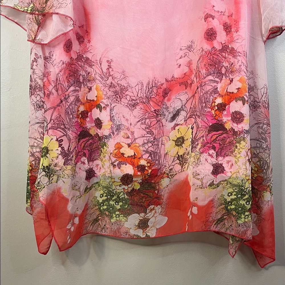 Christopher & Banks Pink Floral Handkerchief Hem Blouse XXL #298 - Picture 10 of 13